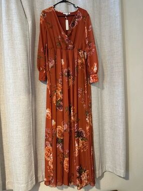 Baltic Born Rust Floral Wrap Maxi Dress